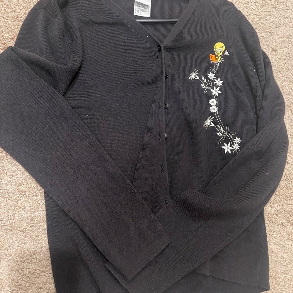 Warner Bros. Black Cardigan with Tweety Embroidery